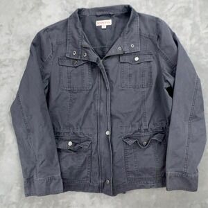 Merona Womens Utility Jacket Navy Blue Cotton Field Coat XXL Drawstring Waist